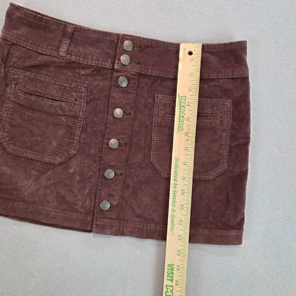 We the Free by Free People Brown Academia Corduroy Mini Skirt Button Front sz 28 - Picture 10 of 10